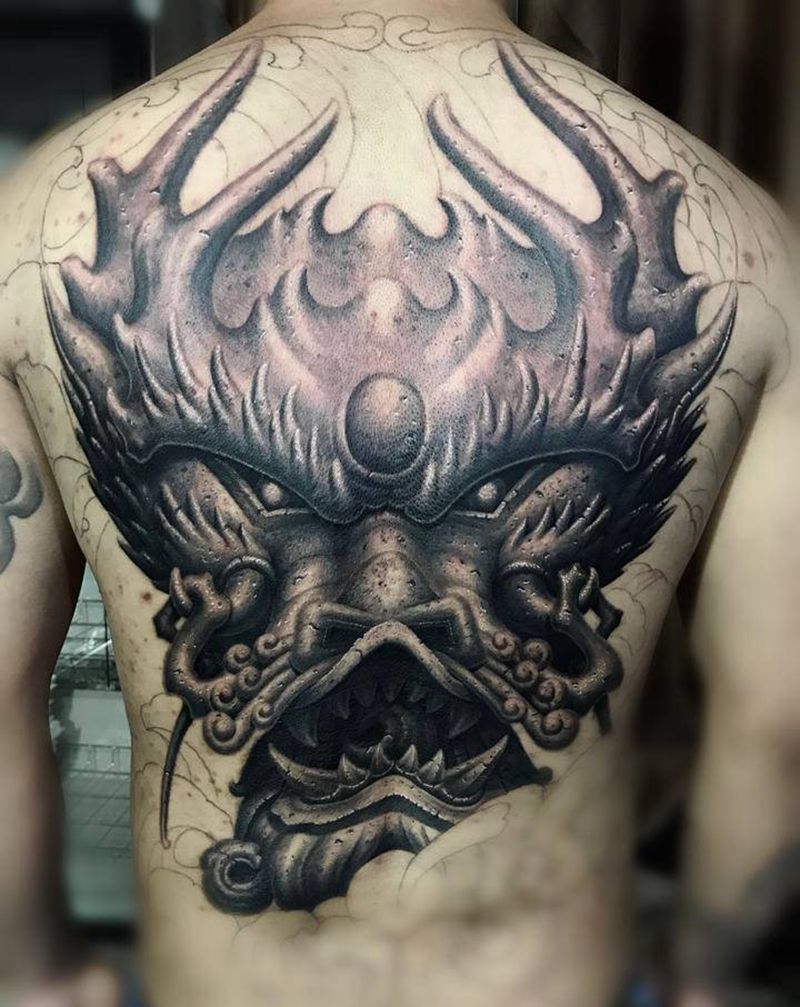 【神龙壁3】纹身图片_背部肩部新传统欧美写实纹身图案