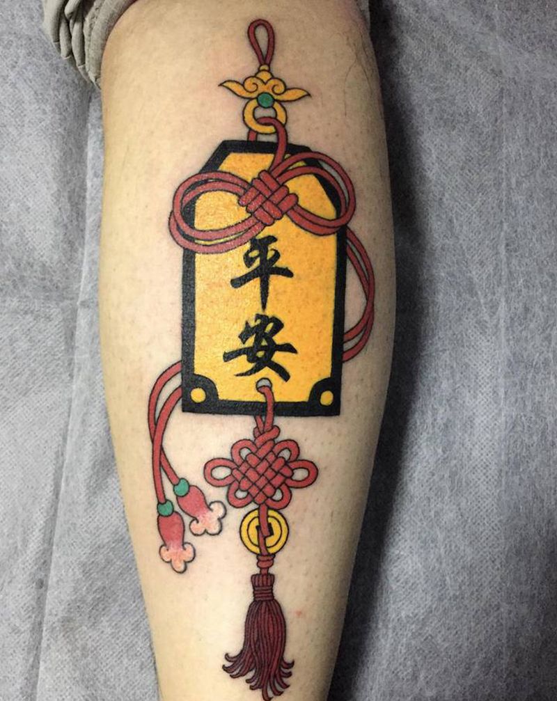 平安符纹身图片_腿部脚部老传统纹身图案