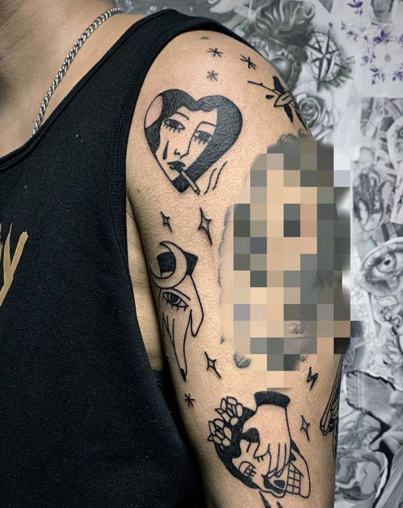 school小图 拼接纹身图片_手臂Old School纹身图案