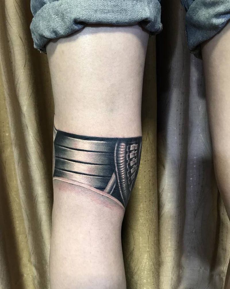 生化机械 盖疤纹身图片_脚部腿部新传统欧美写实纹身图案