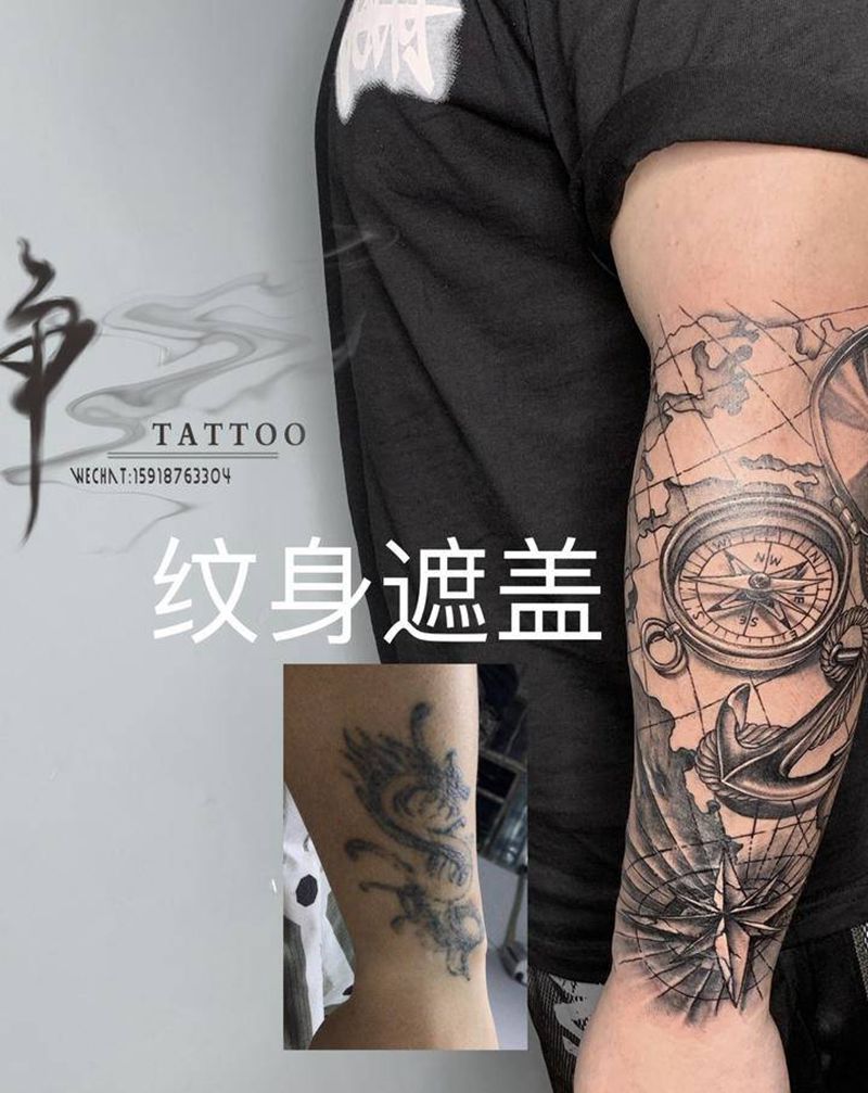 航海主题纹身图片_手臂欧美写实纹身图案