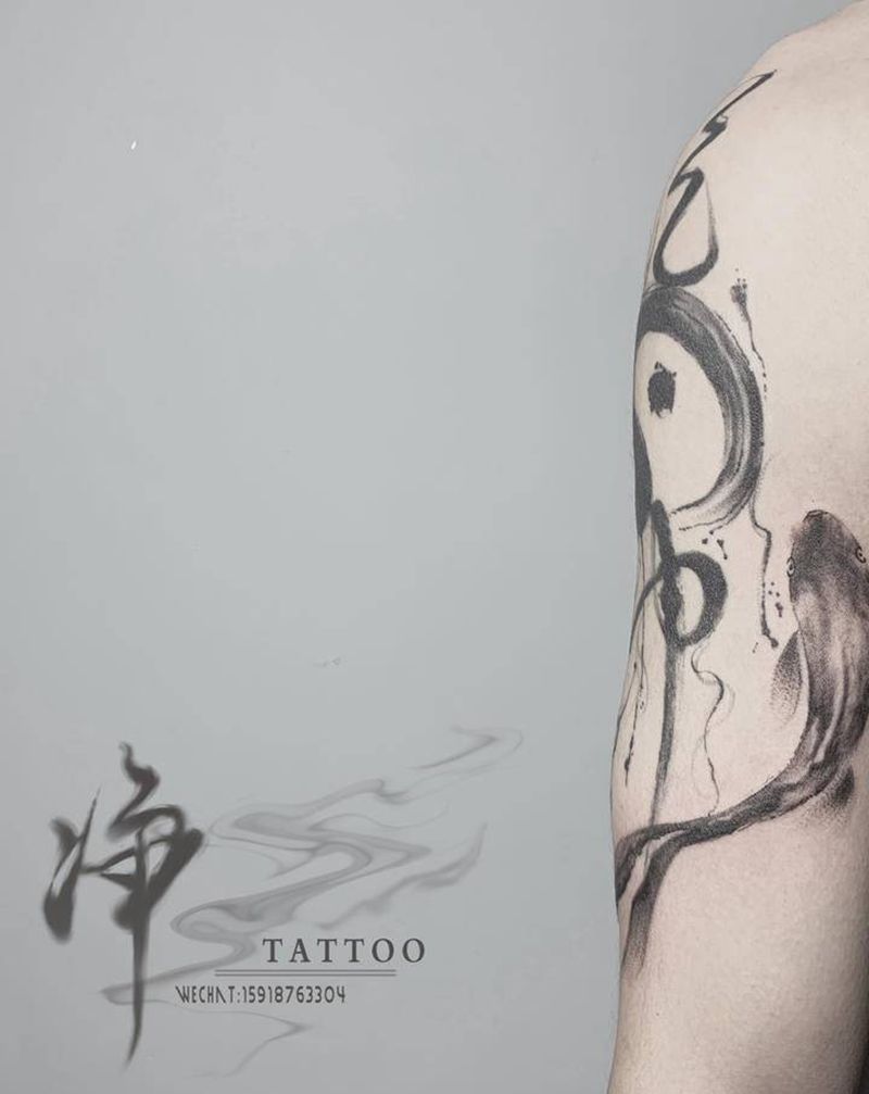 中国风水墨纹身图片_手臂水墨纹身图案