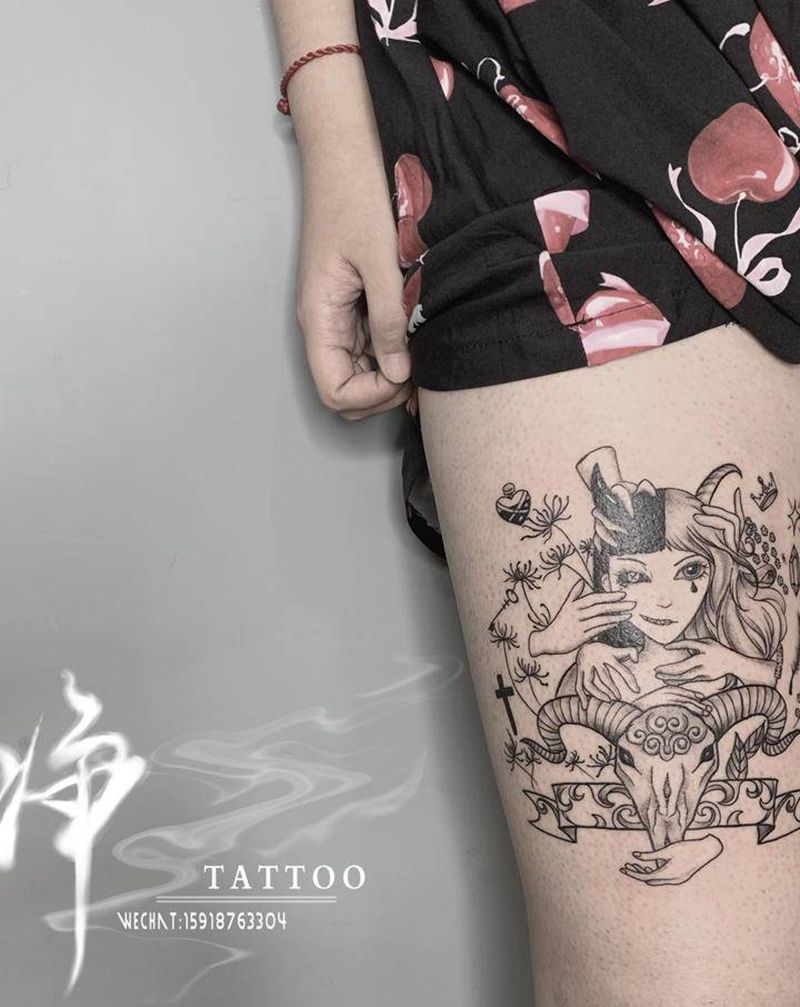 双子座纹身图片_腿部双子座纹身图案