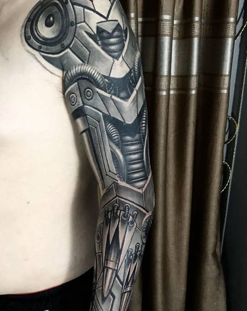 机械臂【音乐机械怪人】纹身图片_手臂手部欧美写实新传统纹身图案