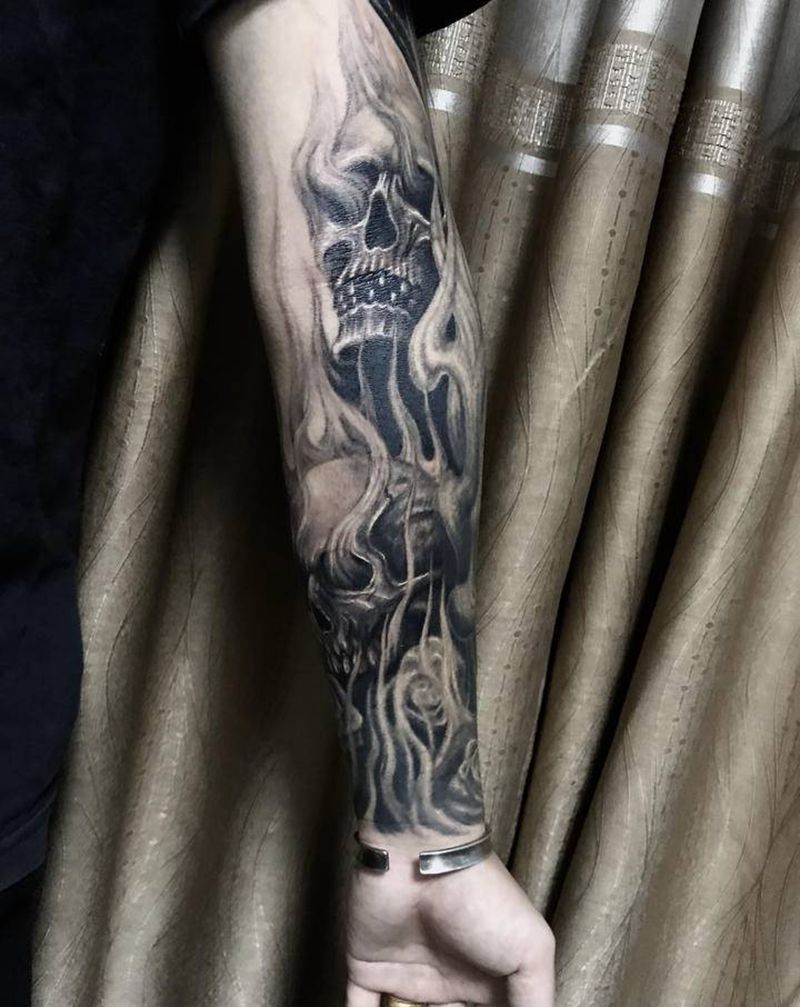 骷髅☠️纹身图片_手臂手部新传统欧美写实纹身图案