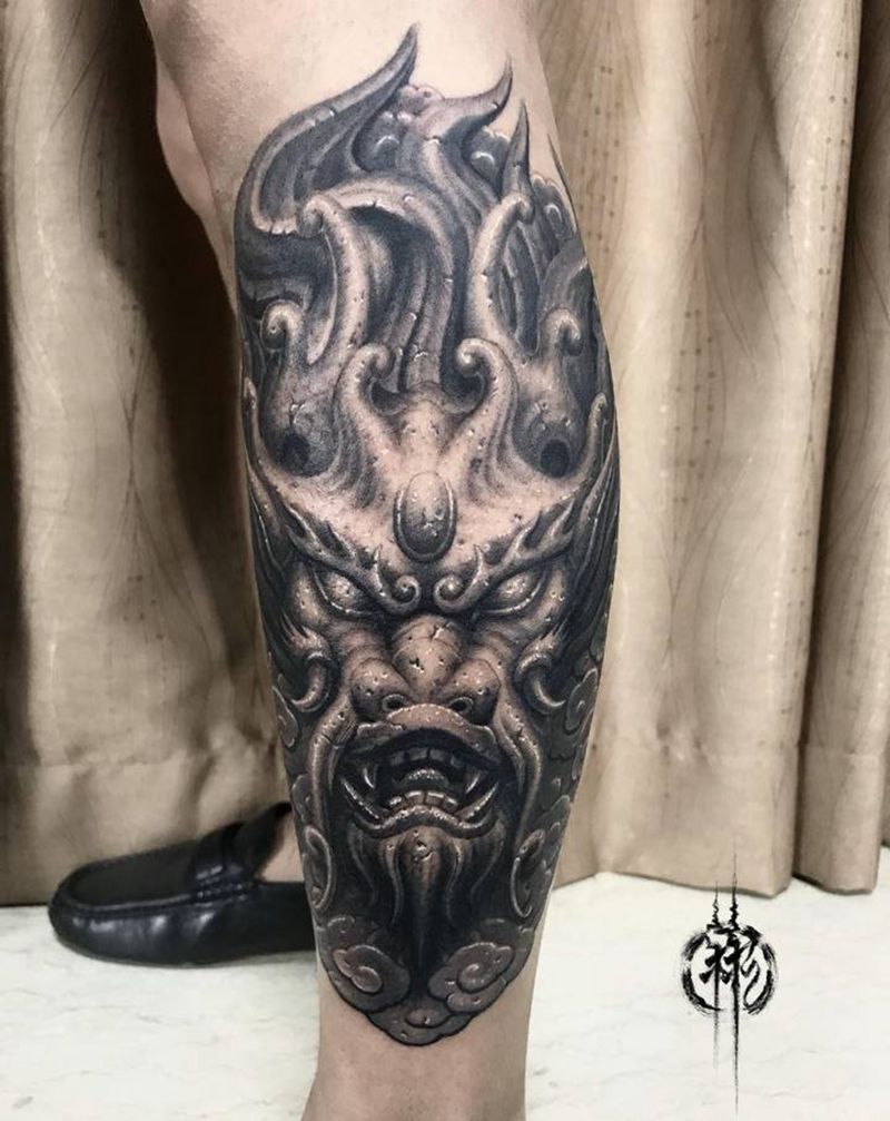 迷你版【神龙壁】纹身图片_脚部腿部欧美写实新传统纹身图案