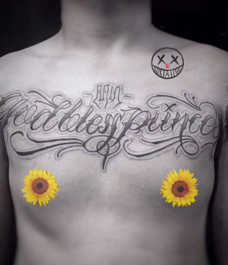 花体字花胸纹身图片_花体字纹身图案