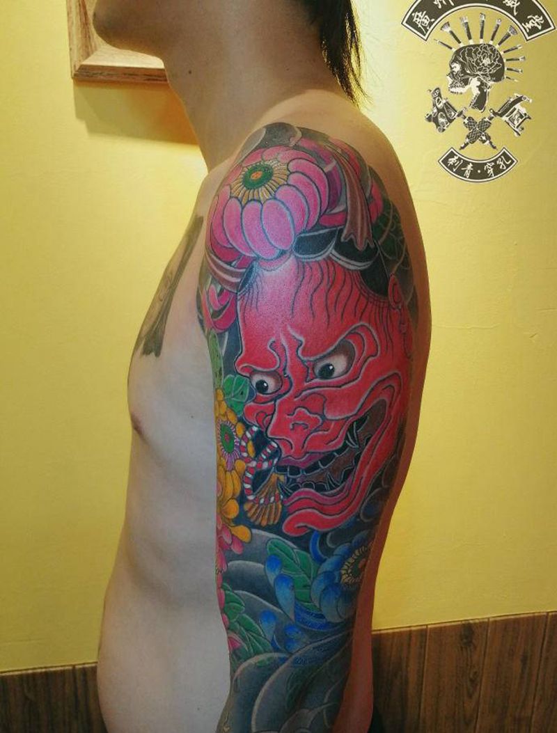 般若纹身图片_手臂老传统新传统般若纹身图案