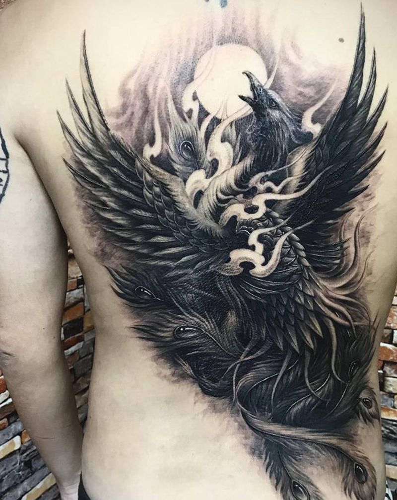 【凤舞九天】纹身图片_背部腰部欧美写实新传统纹身图案