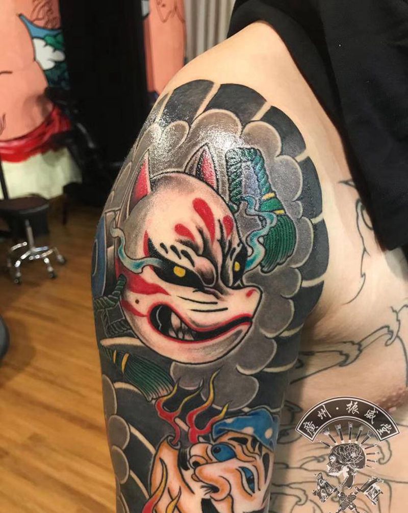 日式拼接纹身图片_手臂新传统老传统纹身图案