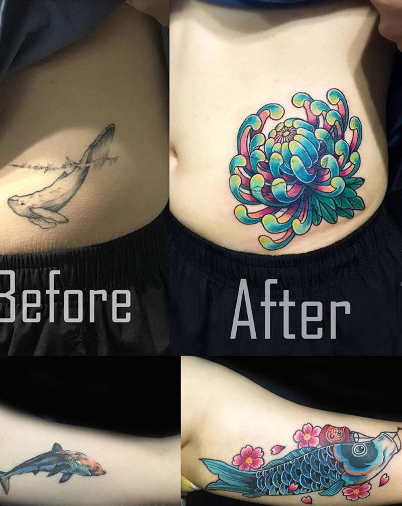 遮盖小作纹身图片_手臂新传统老传统纹身图案