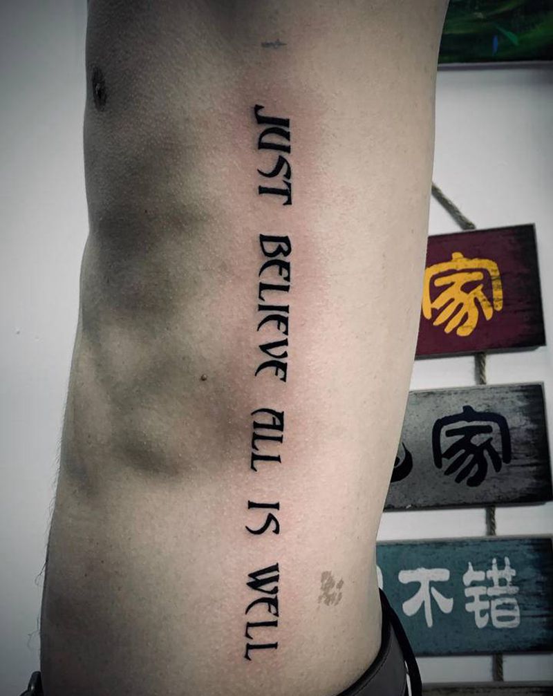 英文 侧腰纹身图片_腹部花体字纹身图案