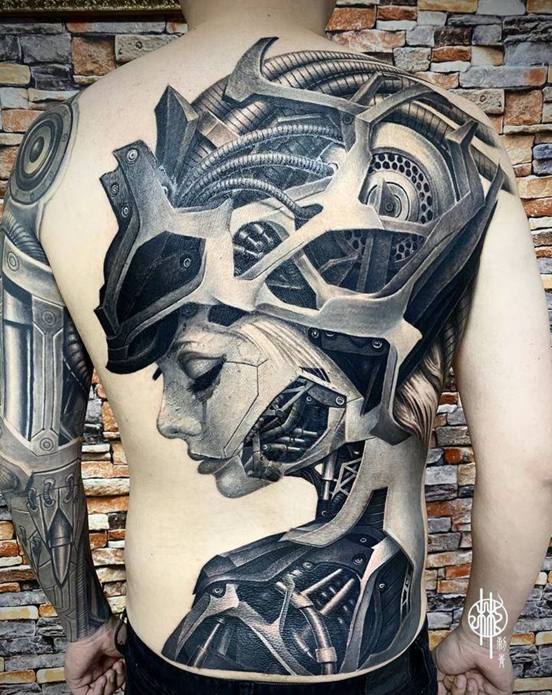 【战斗天使 41-S】纹身图片_背部肩部欧美写实机械纹身图案