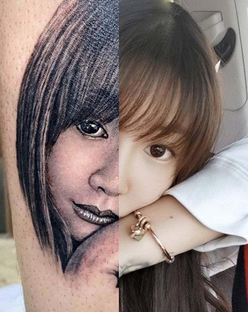 肖像纹身图片_腿部脚部欧美写实肖像纹身图案