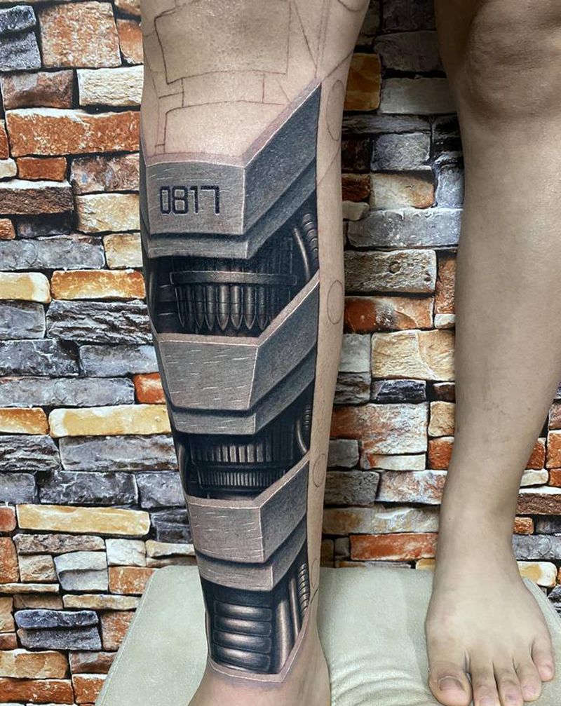 机械腿-未完成纹身图片_脚部腿部欧美写实机械机械腿纹身图案