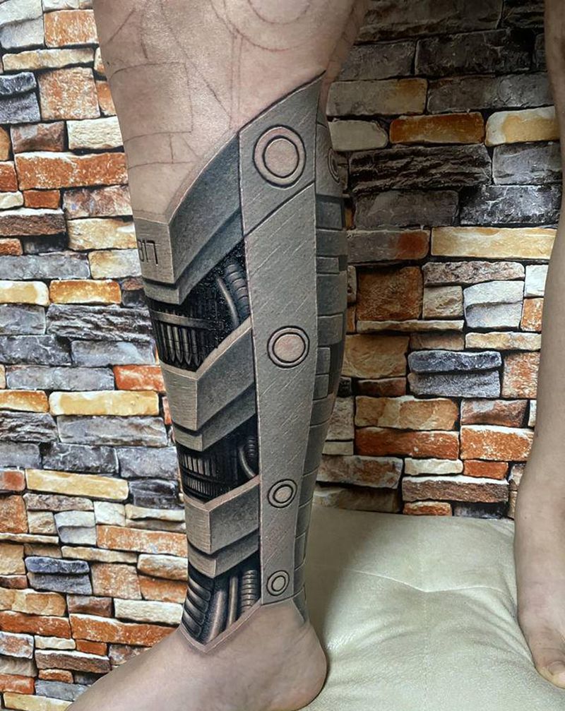 【机械腿-钢骨】未完成纹身图片_脚部腿部欧美写实机械机械腿纹身图案