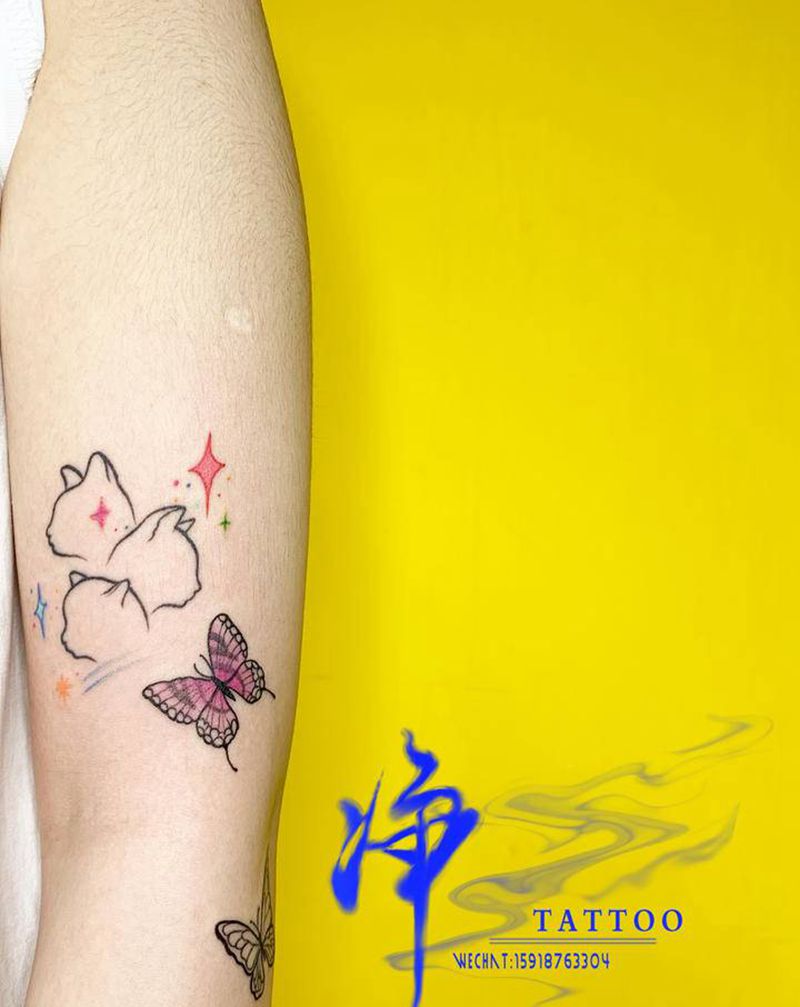 蝴蝶纹身图片_手臂水彩蝴蝶小清新纹身图案