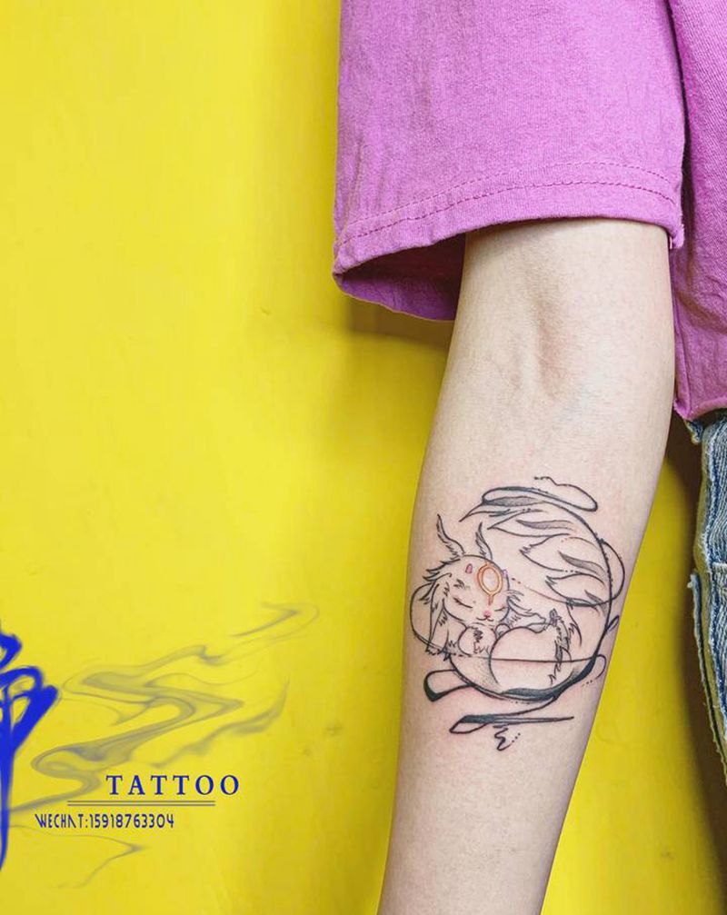 四不像卡通版纹身图片_手部手臂水彩水墨神兽卡通纹身图案