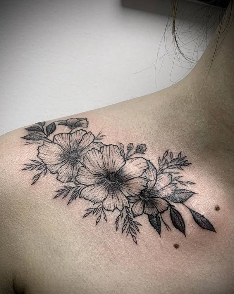 素花遮盖疤痕纹身图片_肩部点刺纹身图案