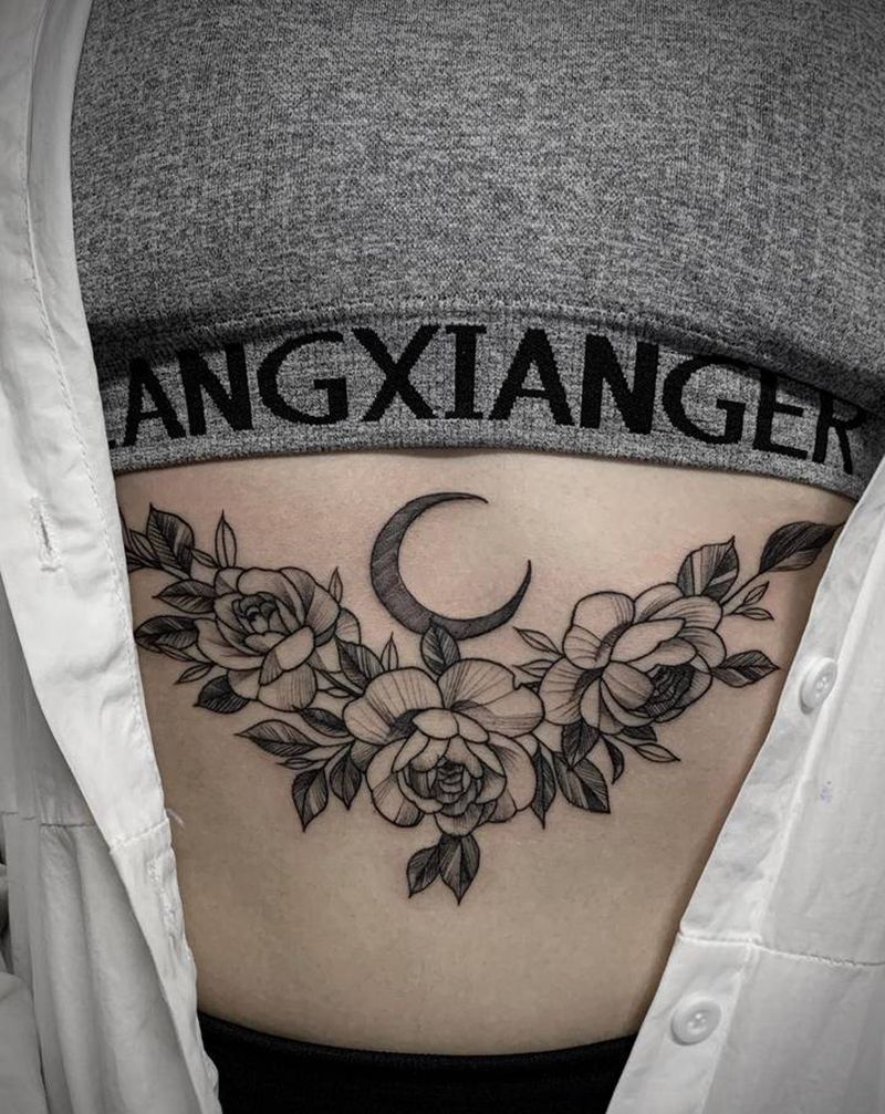 素花纹身图片_腹部点刺纹身图案