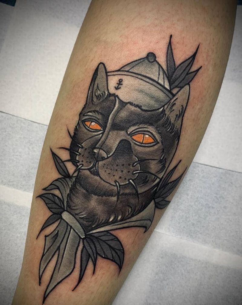 school  猫纹身图片_手臂New School纹身图案
