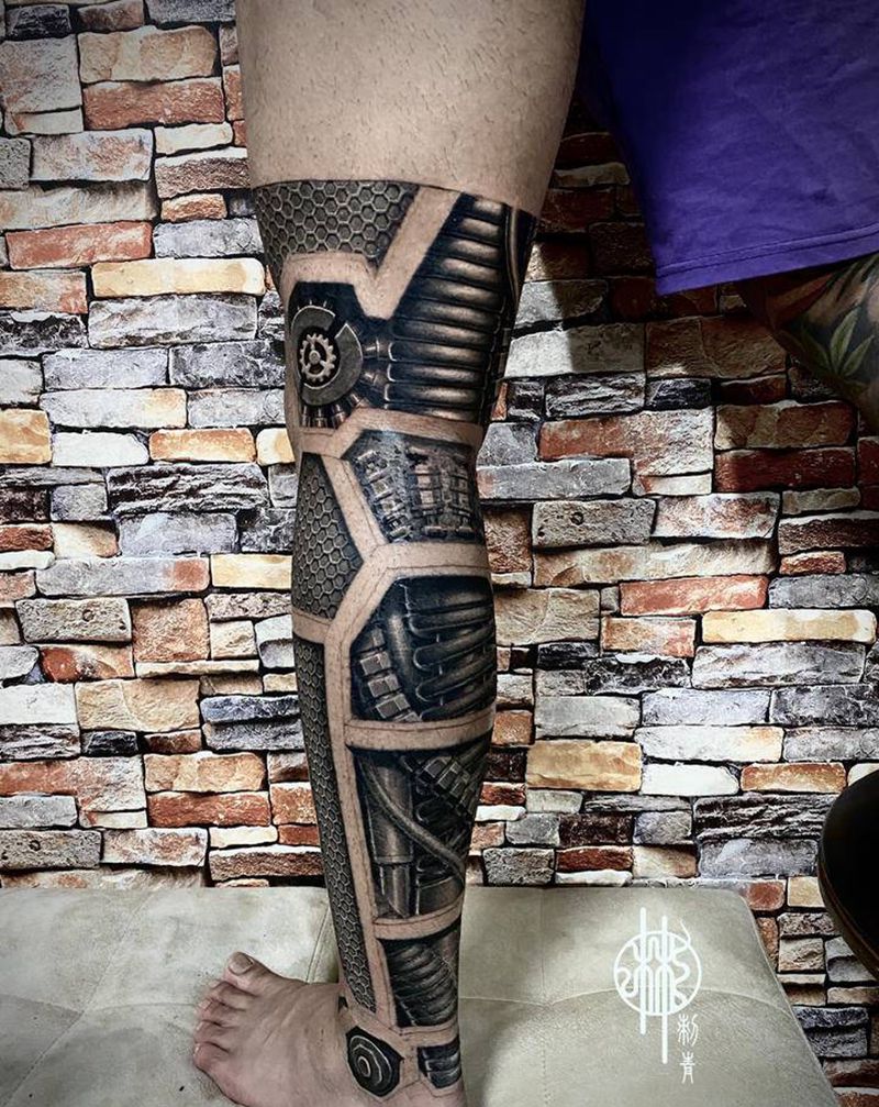 机械腿-骷髅之魂纹身图片_腿部脚部欧美写实机械机械腿纹身图案