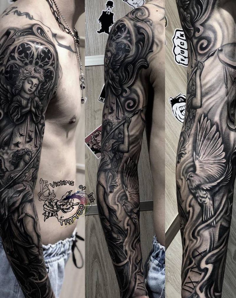 天使纹身图片_手臂欧美写实纹身图案