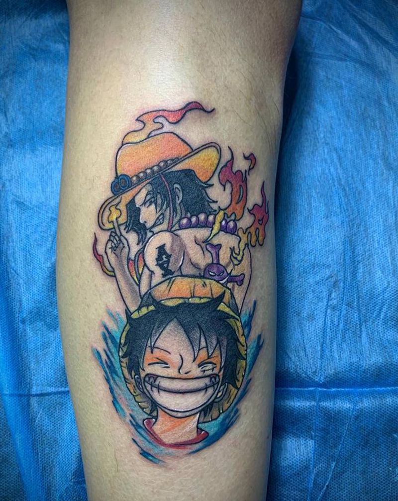 海贼王漫画纹身纹身图片_腿部New School纹身图案