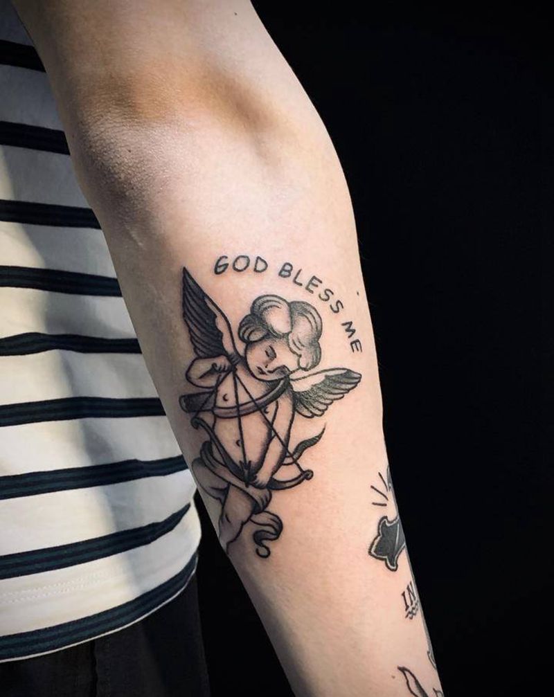 old  school天使纹身图片_手臂Old School纹身图案