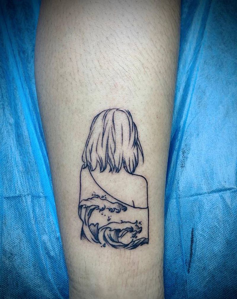 简笔纹身图片_腿部几何点刺纹身图案