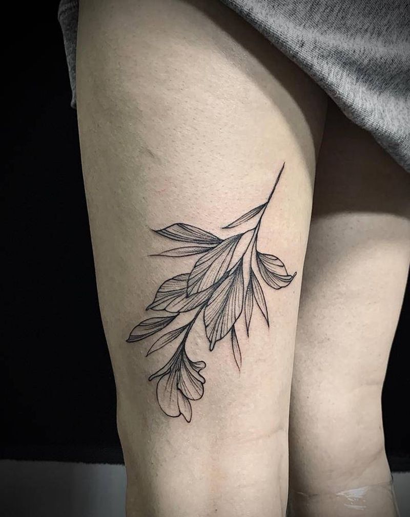 素花纹身图片_腿部几何点刺纹身图案