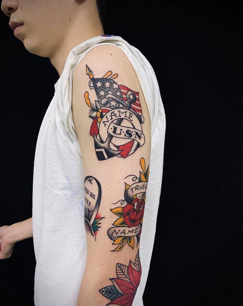 school花臂 未完成纹身图片_手臂Old SchoolNew School纹身图案