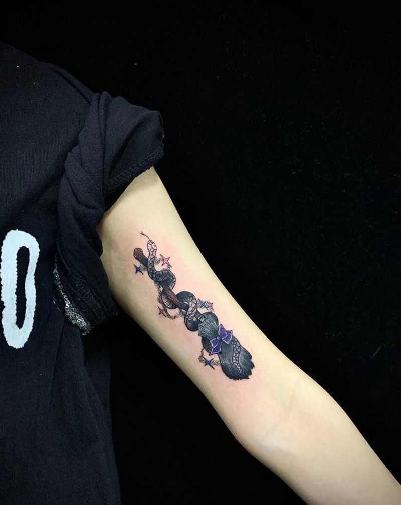 小遮盖纹身图片_手臂水墨点刺纹身图案