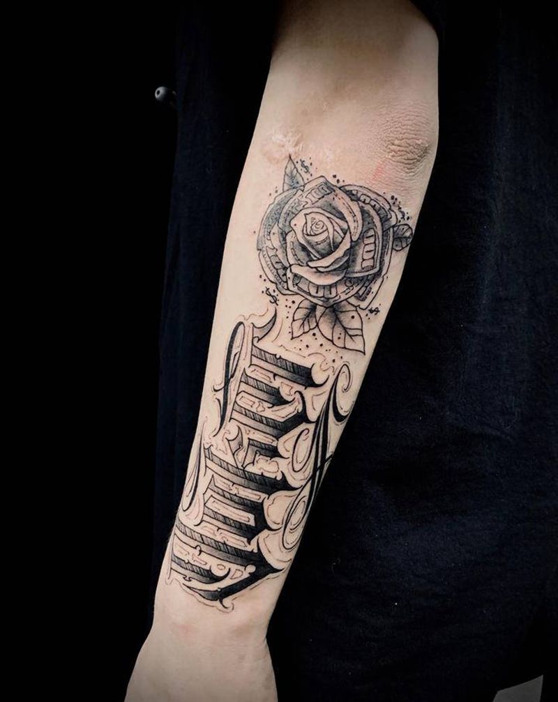 花体字纹身图片_手臂花体字纹身图案