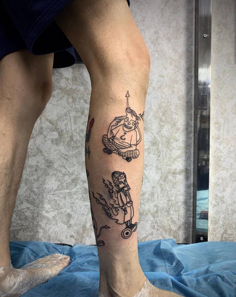 school 地狱之子纹身图片_腿部New School纹身图案