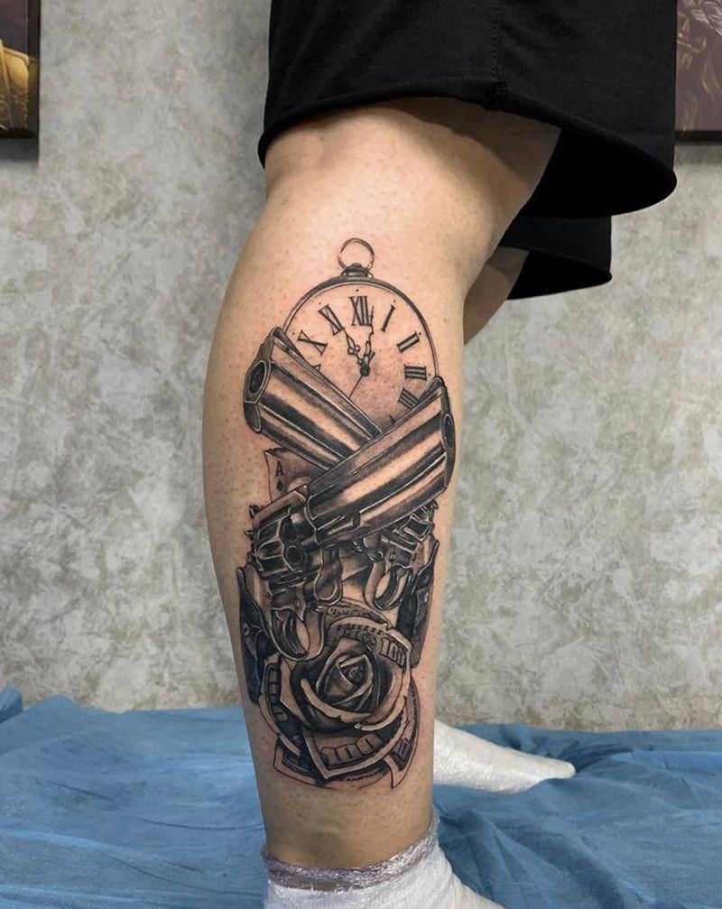 欧美风格纹身图片_腿部欧美写实纹身图案