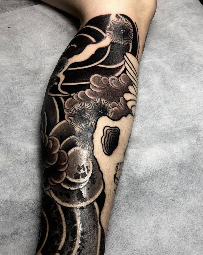 包小腿纹身图片_腿部脚部老传统纹身图案