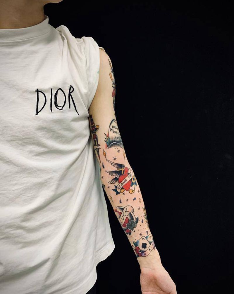 特价 old school花臂纹身图片_手臂Old School纹身图案