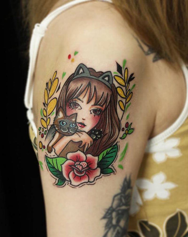 猫咪纹身图片_手臂纹身图案