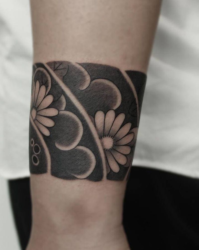 日式臂环覆盖纹身图片_手部老传统纹身图案