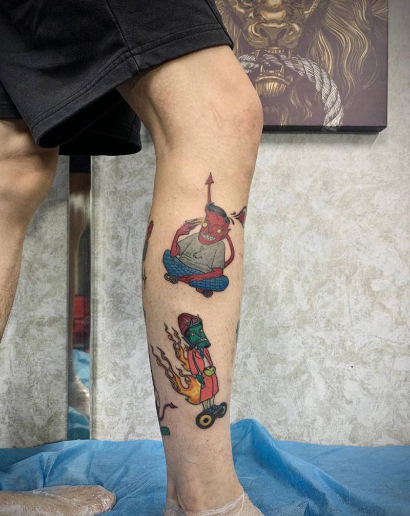 oldschool包小腿纹身图片_腿部Old School纹身图案