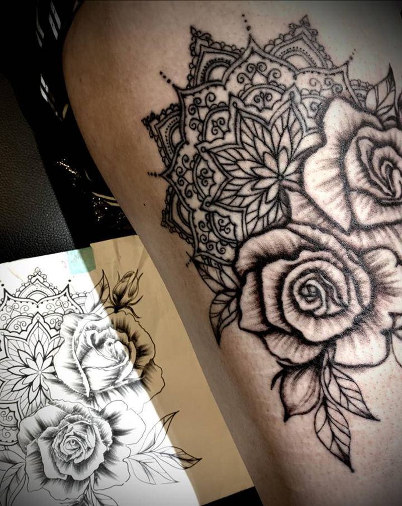 mandela纹身图片_几何图腾对称图形玫瑰花纹身图案