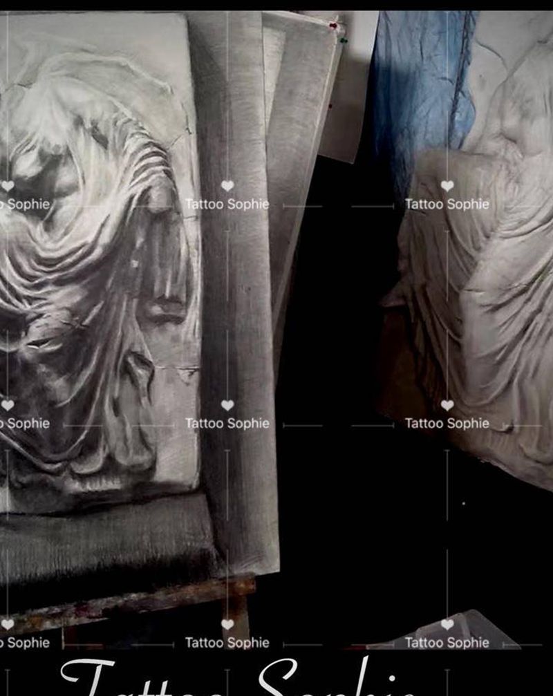 原创学生石膏像纹身图片_欧美写实石膏写实天使胜利女神纹身图案