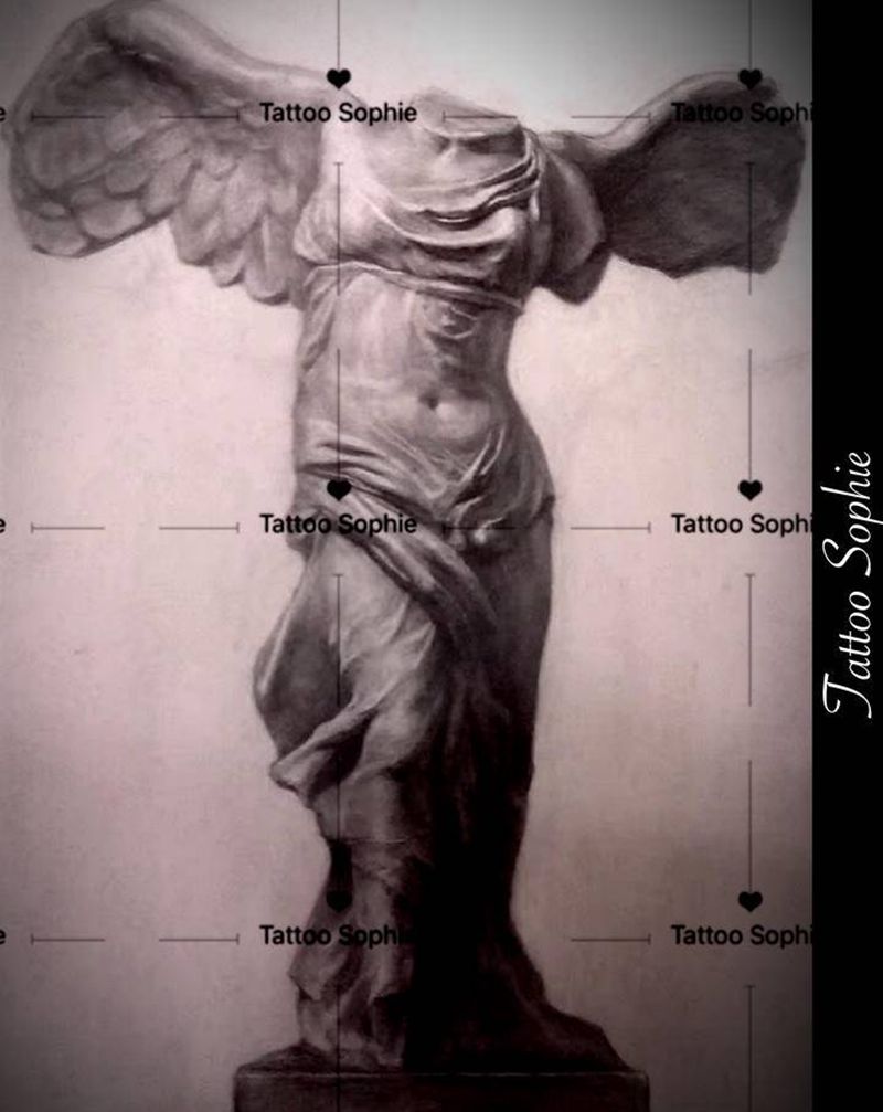 胜利女神石膏像写实纹身图片_欧美写实石膏写实胜利女神纹身图案