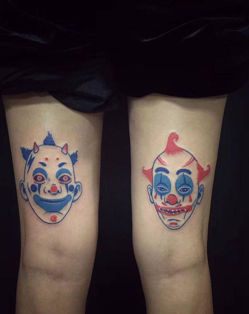 小丑纹身图片_腿部Old SchoolNew School纹身图案