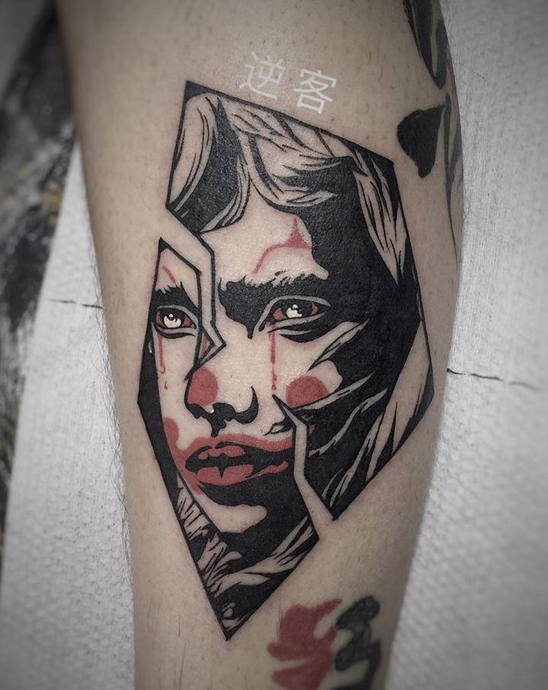 小丑女纹身图片_腿部脚部Old School纹身图案