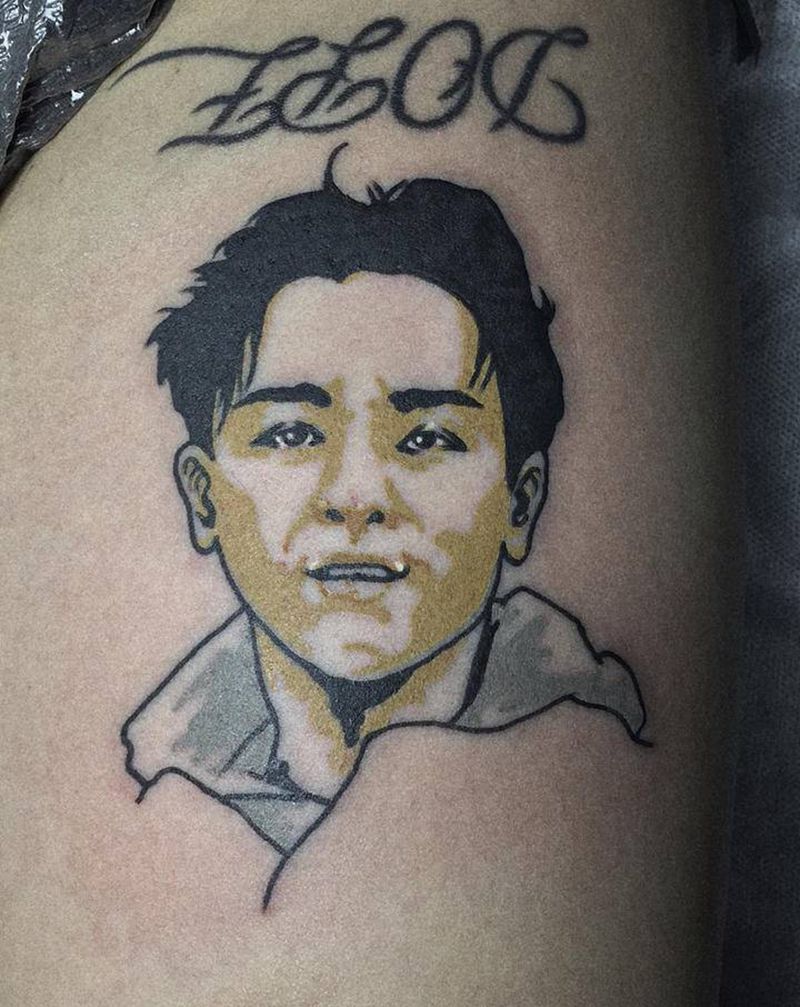 张国荣纹身图片_腿部Old School纹身图案