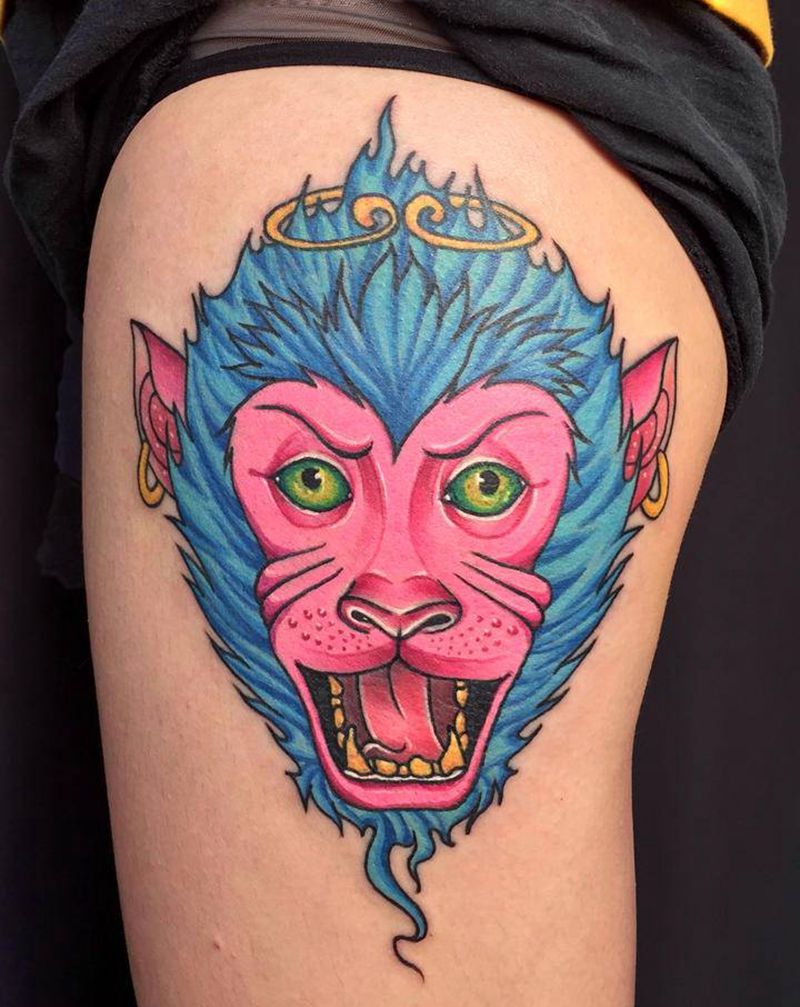 猴子纹身图片_腿部Old SchoolNew School纹身图案