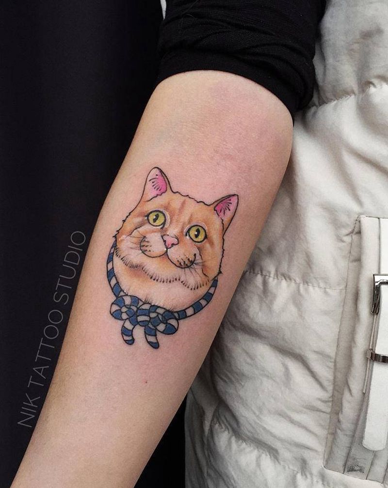 猫纹身图片_手臂水彩New School猫纹身图案