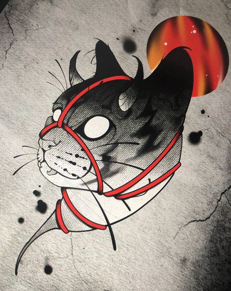 猫纹身图片_手臂脚部猫纹身图案